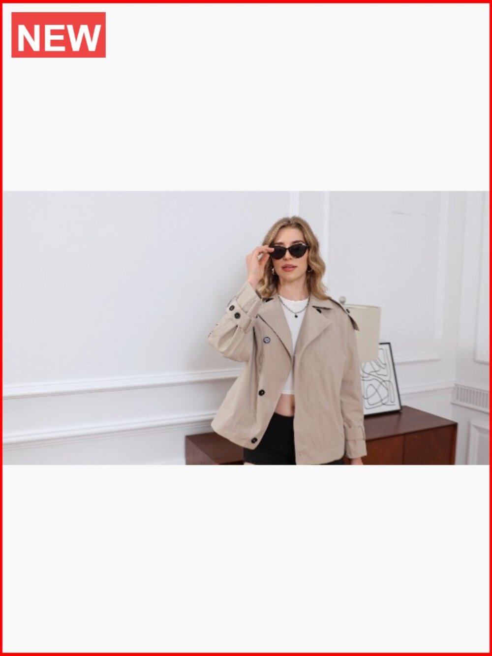 Oversized Trench Coat Single Breasted Lapel Casual Short Jacket Fall Outerwear - Picture 7 of 7